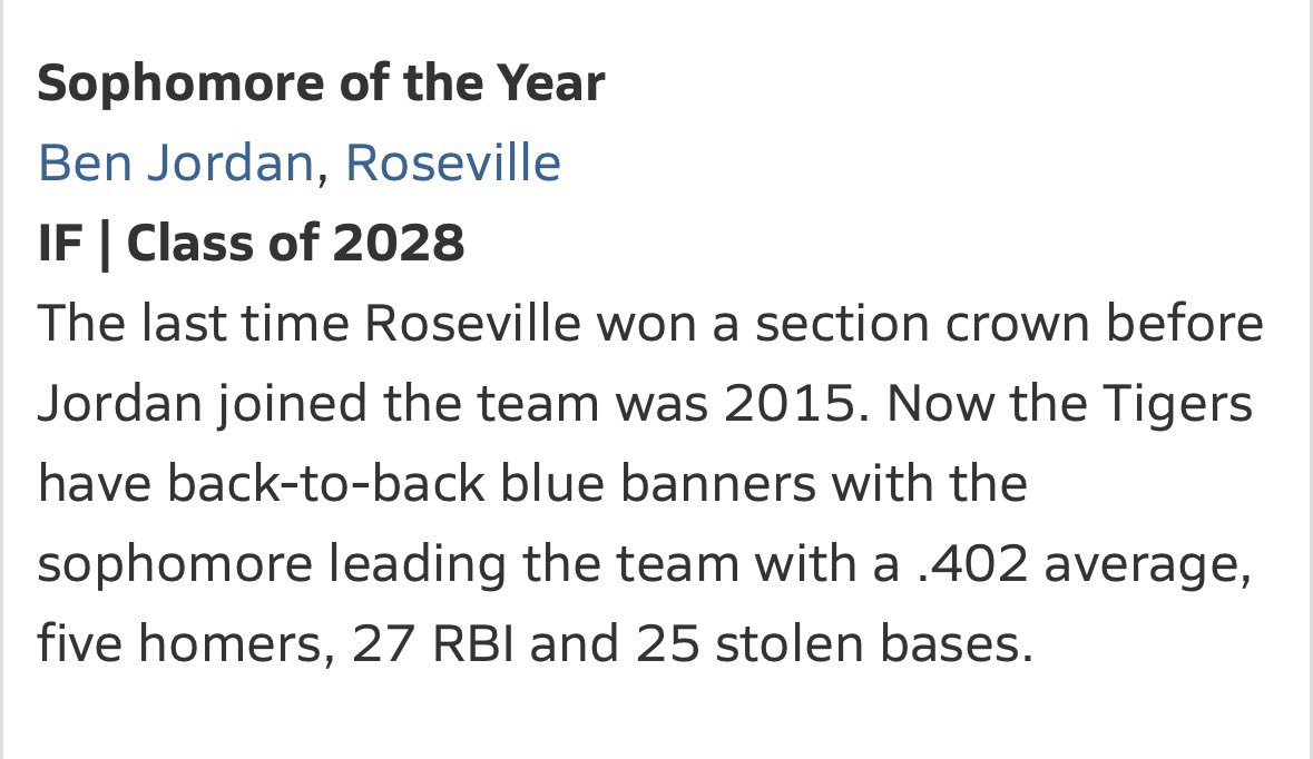 Ben Jordan MaxPreps Sophomore of the Year graphic